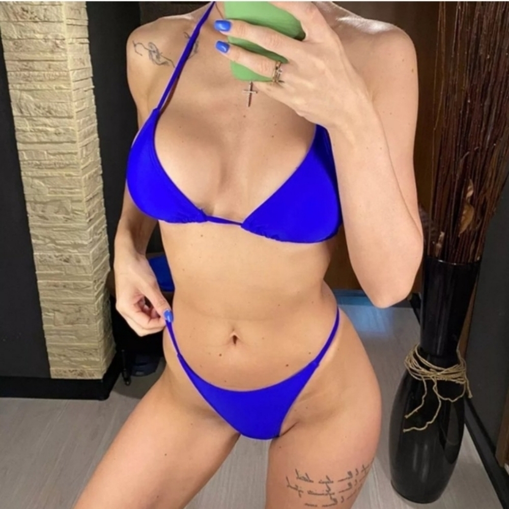 New Royal Blue Triangle Bikini Set with Cover Up Dress Size L - Picture 6 of 8